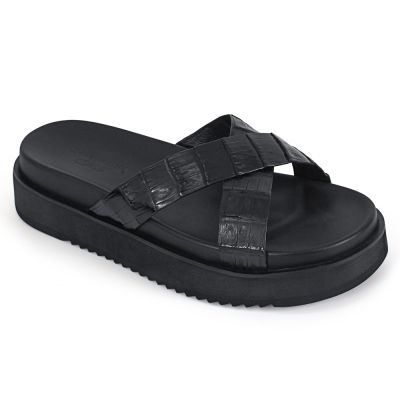 Zapatillas de Casa con Aumento de 5 cm en Piel de Cocodrilo