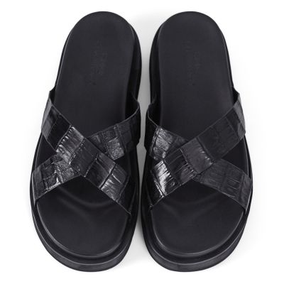 Zapatillas de Casa con Aumento de 5 cm en Piel de Cocodrilo