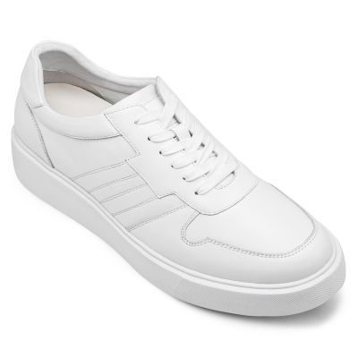 Casual Zapatos Con Alzas Hombre – Zapatillas Blancas De Cuero 7cm