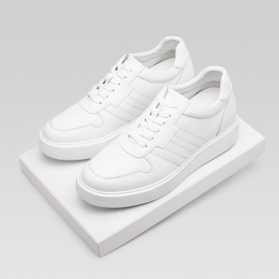Casual Zapatos Con Alzas Hombre – Zapatillas Blancas De Cuero 7cm