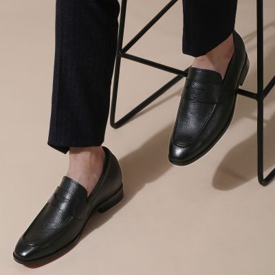Penny Loafers de Cuero de Vacuno con Elevación de 7 cm