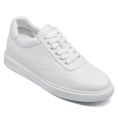 Calzado con alzas hombre – Zapatillas blancas de cuero casuales 6cm