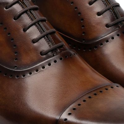 Zapatos Oxford de Cuero de Becerro Marrón - Zapatos de Vestir con Alza en el Talón - 7 CM Más Alto