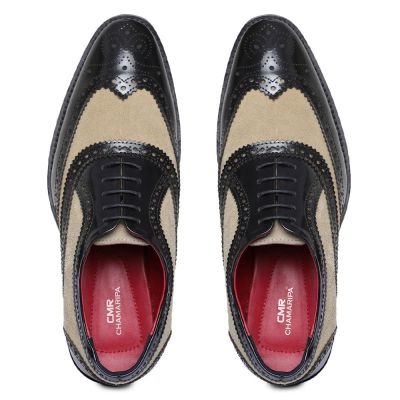 zapatos hombre con tacon - zapatos con 7 CM de altura - Oxfords hechos a mano brogue negros y de ante con punta de ala