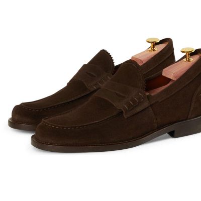 zapatos hombre con alza - zapatos mas altos - Mocasín artesanal ante marrón oscuro 6cm