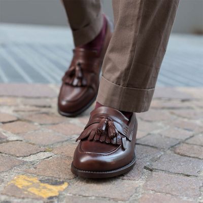 zapatos hombre con tacon - mocasines marrones oscuros boutique hechos a mano 6cm