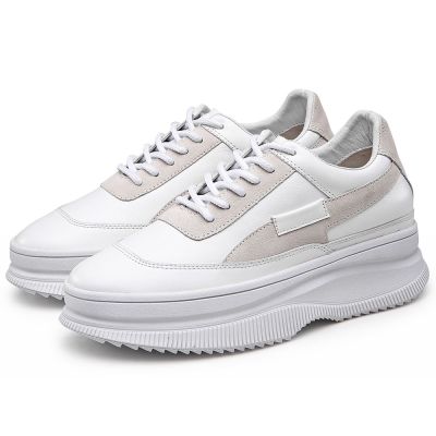 Chamaripa Zapatillas de cuña blancas para mujer - Zapatillas de cuña ocultas - Zapatillas de cuero 9 CM más alto