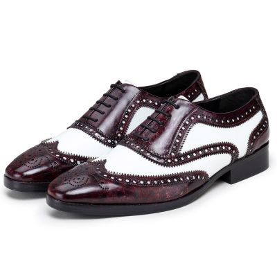 CHAMARIPA aumentar estatura zapatos - oxford con punta de ala hechos a mano - morado y blanco - 7 CM más alto