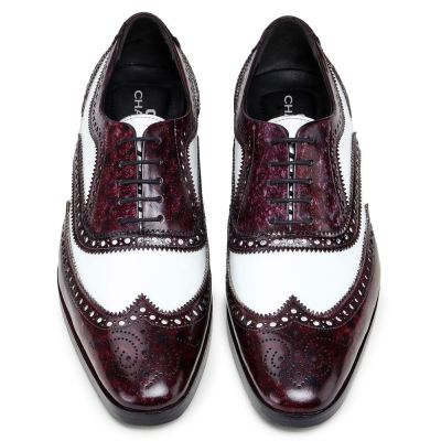 CHAMARIPA aumentar estatura zapatos - oxford con punta de ala hechos a mano - morado y blanco - 7 CM más alto