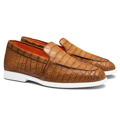 CMR CHAMARIPA zapatos con alzas, mocasines de piel de cocodrilo color marrón que añaden 5 cm