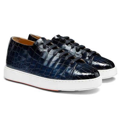 CMR CHAMARIPA alza zapato - zapatillas de cuero de cocodrilo azul para hombre, aumento de altura de 7 cm