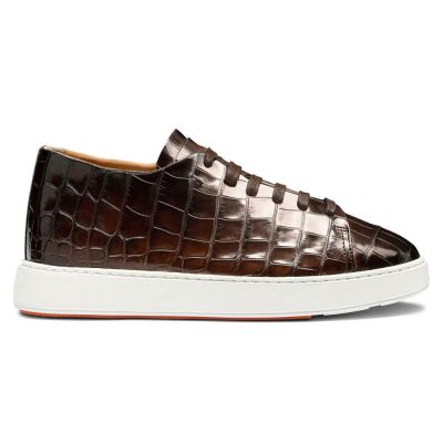 CMR CHAMARIPA calzado con alzas zapatillas de hombre de piel de cocodrilo marrón oscuro, 7 cm