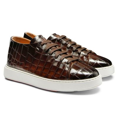 CMR CHAMARIPA calzado con alzas zapatillas de hombre de piel de cocodrilo marrón oscuro, 7 cm