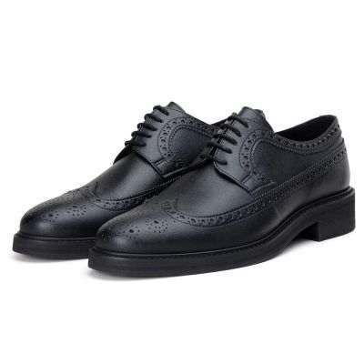 Zapatos brogue veganos con alzas para hombre: zapatos de vestir negros con alzas de 7 cm/2,76 pulgadas