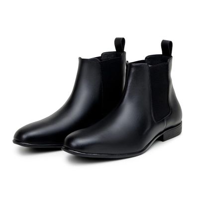 Botas con alzas de piel vegana para hombre - Botas Chelsea veganas negras con aumento de altura 6 cm / 2,36 pulgadas