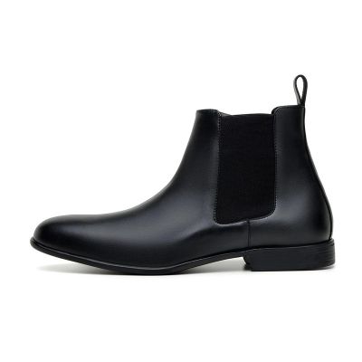 Botas con alzas de piel vegana para hombre - Botas Chelsea veganas negras con aumento de altura 6 cm / 2,36 pulgadas