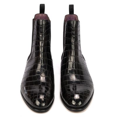 zapatos hombre altos - zapatos alzas hombre - Botines Chelsea de Cocodrilo Negro 7 CM