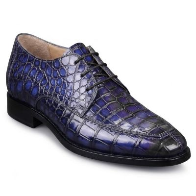CMR CHAMARIPA Zapatos con alza para hombre | Zapatos Derby azules con textura de cocodrilo 7 CM