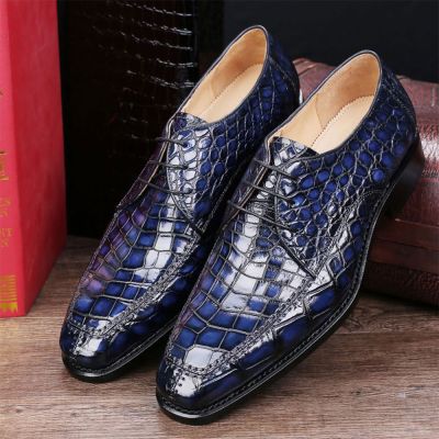 CMR CHAMARIPA Zapatos con alza para hombre | Zapatos Derby azules con textura de cocodrilo 7 CM