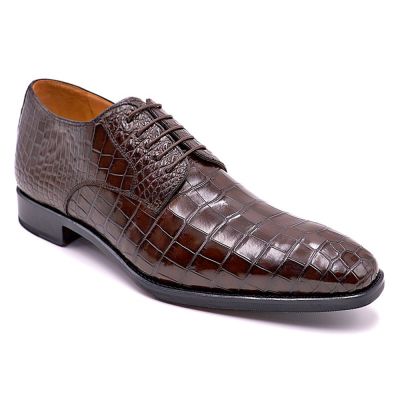 CMR CHAMARIPA Zapatos de altura para hombre | Zapatos Derby marrones con textura de cocodrilo 7 CM