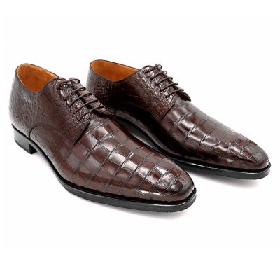 CMR CHAMARIPA Zapatos de altura para hombre | Zapatos Derby marrones con textura de cocodrilo 7 CM