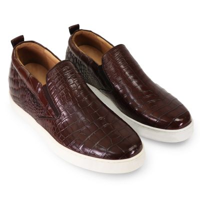 CMR CHAMARIPA Zapatos que añaden altura para hombre | Zapatos informales sin cordones marrón oscuro con textura de cocodrilo 6 CM