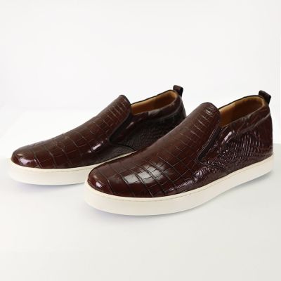 CMR CHAMARIPA Zapatos que añaden altura para hombre | Zapatos informales sin cordones marrón oscuro con textura de cocodrilo 6 CM