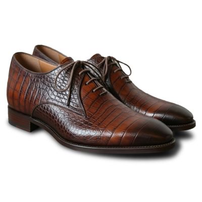CMR CHAMARIPA Zapatos de aumento de estatura para hombre | Zapatos Oxford marrones con textura de cocodrilo 7 CM