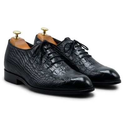 CMR CHAMARIPA Zapatos altos para hombre | Zapatos Oxford negros con textura de cocodrilo 7 CM