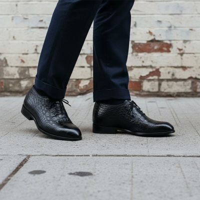 CMR CHAMARIPA Zapatos altos para hombre | Zapatos Oxford negros con textura de cocodrilo 7 CM