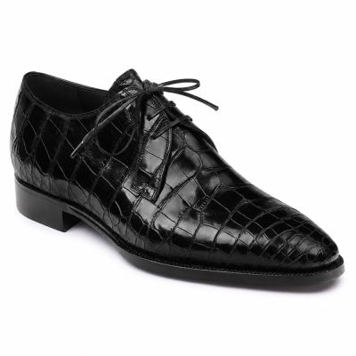 CMR CHAMARIPA Zapatos de vestir con alza para hombre | Zapatos Derby negros con textura de cocodrilo 7 CM