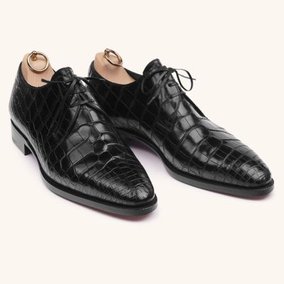 CMR CHAMARIPA Zapatos de vestir con alza para hombre | Zapatos Derby negros con textura de cocodrilo 7 CM