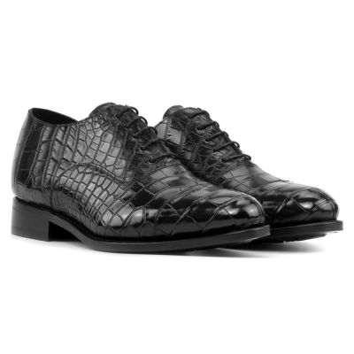 CMR CHAMARIPA Zapatos de altura para hombre | Zapatos Oxford negros con textura de cocodrilo 7 CM