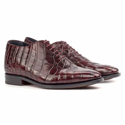 CMR CHAMARIPA Zapatos con alza para hombre | Zapatos Oxford burdeos con textura de cocodrilo 7 CM