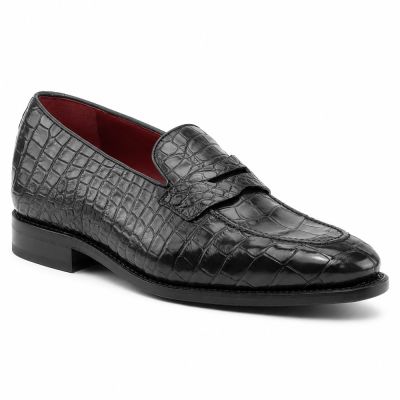 CMR CHAMARIPA Zapatos de altura para hombre | Mocasines Penny negros con textura de cocodrilo 5 CM