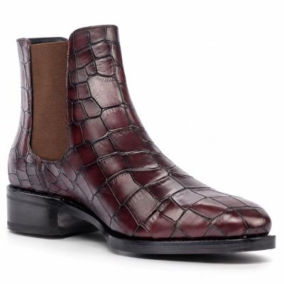 CMR CHAMARIPA Botas con alza para hombre | Botines Chelsea burdeos con textura de cocodrilo 7 CM