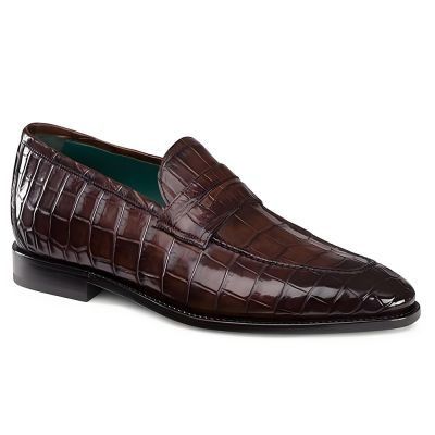 CMR CHAMARIPA Zapatos para aumentar estatura hombre | Mocasines Penny marrón oscuro con textura de cocodrilo 5 CM