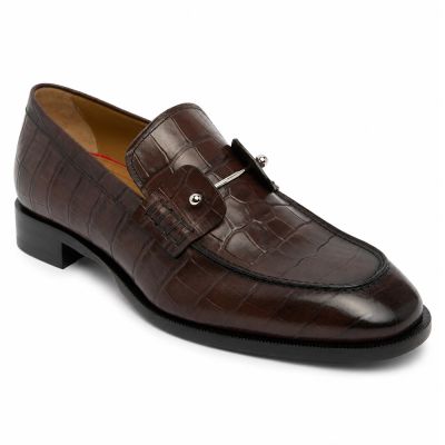 CMR CHAMARIPA Mocasines con alza para hombre | Mocasines marrón oscuro con textura de cocodrilo 5 CM