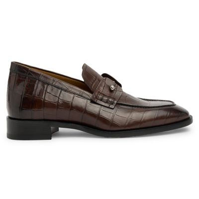 CMR CHAMARIPA Mocasines con alza para hombre | Mocasines marrón oscuro con textura de cocodrilo 5 CM