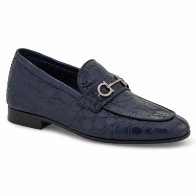 CMR CHAMARIPA Mocasines con alza para hombre | Mocasines azul marino con textura de cocodrilo 5 CM