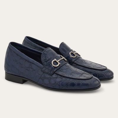 CMR CHAMARIPA Mocasines con alza para hombre | Mocasines azul marino con textura de cocodrilo 5 CM