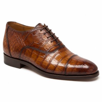 CMR CHAMARIPA Zapatos para aumentar estatura para hombre | Zapatos Oxford marrones con textura de cocodrilo 7 CM