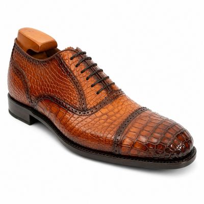 CMR CHAMARIPA Zapatos de altura para hombre | Zapatos Oxford marrones con textura de cocodrilo 7 CM