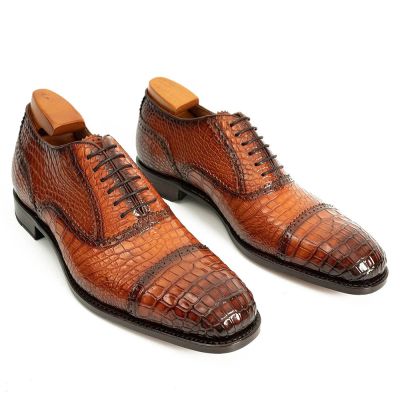 CMR CHAMARIPA Zapatos de altura para hombre | Zapatos Oxford marrones con textura de cocodrilo 7 CM