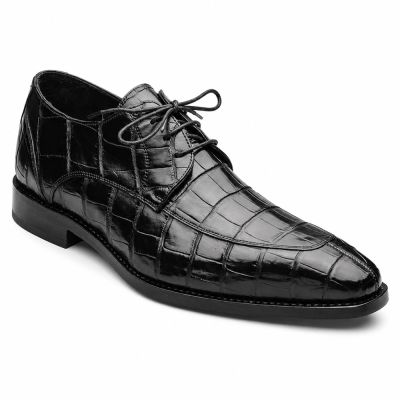 CMR CHAMARIPA Zapatos para aumentar la altura hombre | Zapatos Derby negros con textura de cocodrilo 7 CM