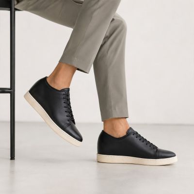 CMR CHAMARIPA Zapatos Para Hombre Que Aumentan La Altura | Zapatillas Casual Negras De Shell Cordovan 6 CM