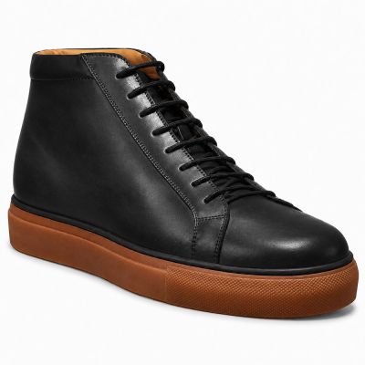 CMR CHAMARIPA Zapatillas Con Elevación Para Hombre | Zapatillas Casual Negras De Shell Cordovan De Caña Alta 6 CM