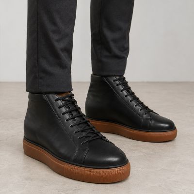 CMR CHAMARIPA Zapatillas Con Elevación Para Hombre | Zapatillas Casual Negras De Shell Cordovan De Caña Alta 6 CM