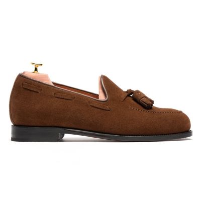 CMR CHAMARIPA  Zapatos de hombre con tacón elevado | Mocasines de ante marrón claro con borlas, 5 cm