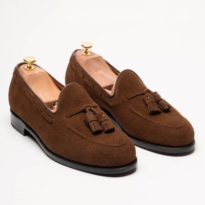 CMR CHAMARIPA  Zapatos de hombre con tacón elevado | Mocasines de ante marrón claro con borlas, 5 cm